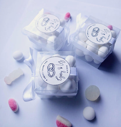 Personalised Wedding Sweet Box - Custom Candy Favour Bag for Guests, Sweet Cube, Vegan Sweets, Halal Sweets