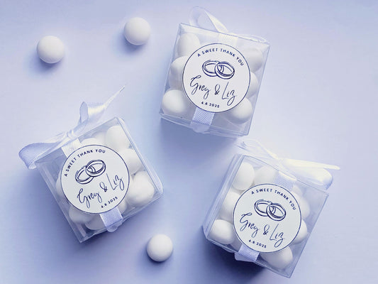 Personalised Wedding Sweet Box - Custom Candy Favour Bag for Guests, Sweet Cube, Vegan Sweets, Halal Sweets