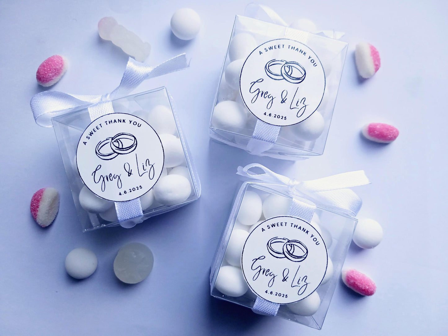 Personalised Wedding Sweet Box - Custom Candy Favour Bag for Guests, Sweet Cube, Vegan Sweets, Halal Sweets