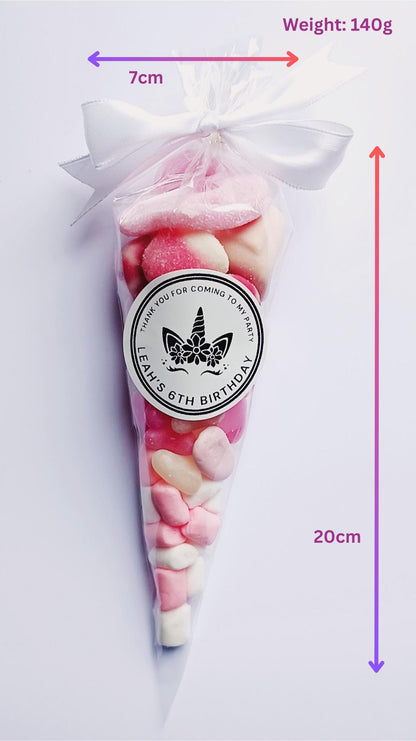 Personalised Sweet Cones - Custom Candy Favour Cone for Guests, Thank You Gift, Vegan, Halal, Birthday, Hen do sweet