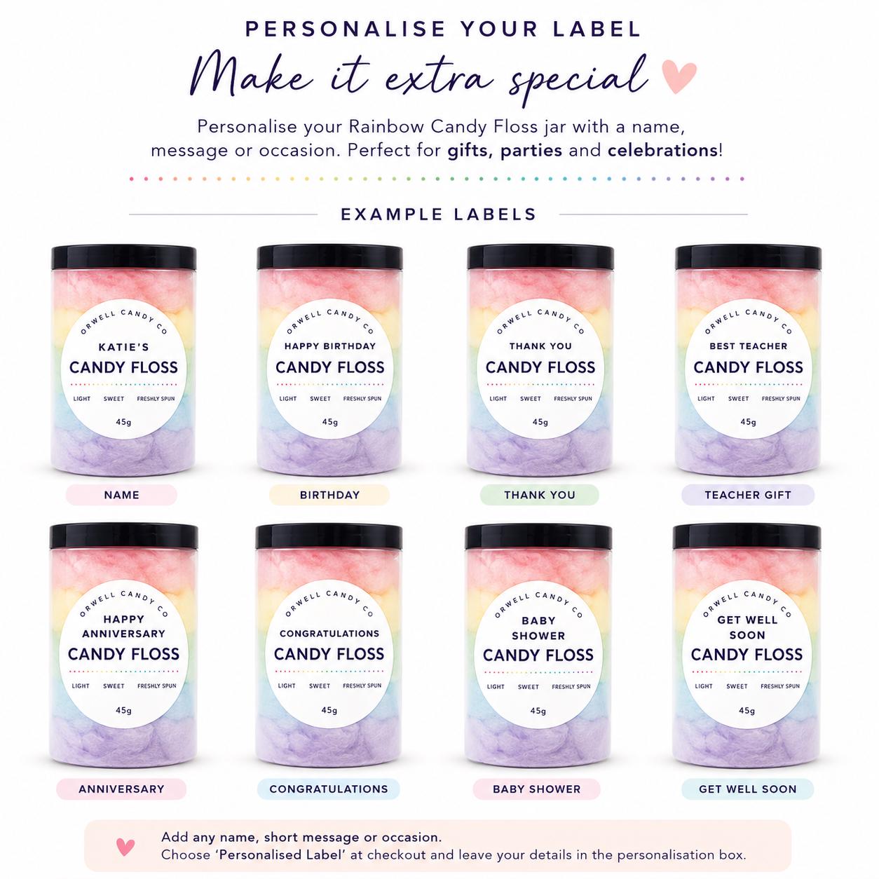 Personalised Rainbow Candy Floss Jar 1000ml