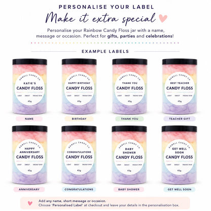 Personalised Rainbow Candy Floss Jar 1000ml